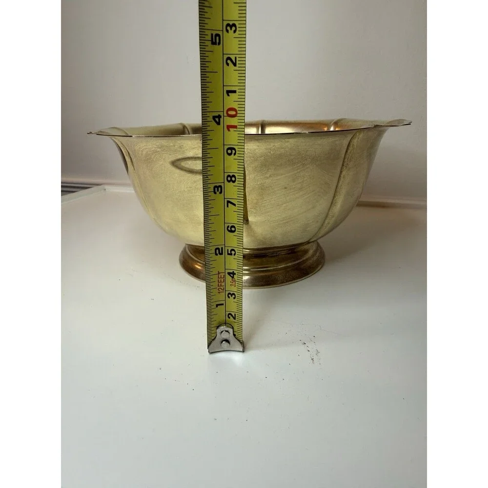 Vintage Brass Pedestal Bowl Scalloped Edge Footed Decorative Dish Chinoiserie